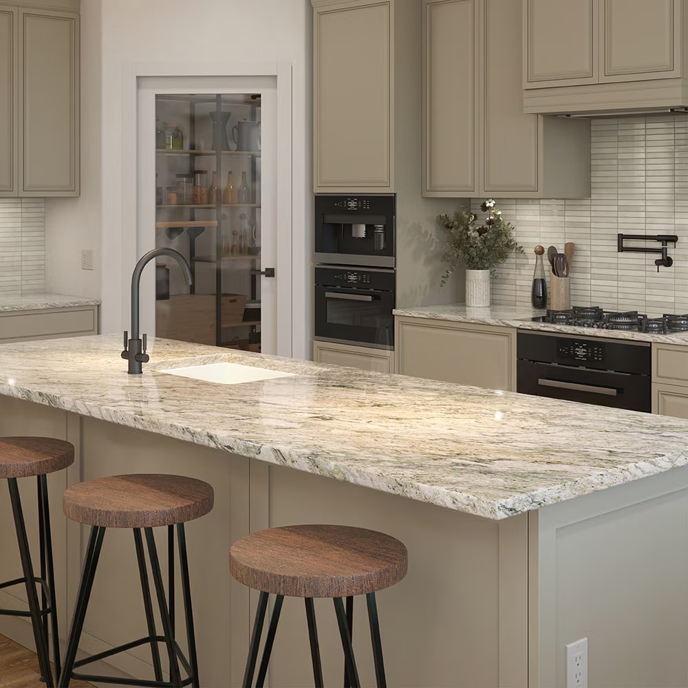 Busy countertop with supporting elements.